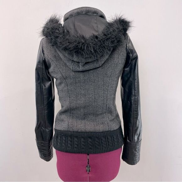 DANIER Leather Sleeves Herringbone print Wool Bomber Jacket Double Lined - Picture 3 of 14